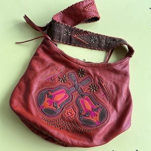 III Parcel leather crossbody studded embellished hobo bag with guitar 🎸 motif